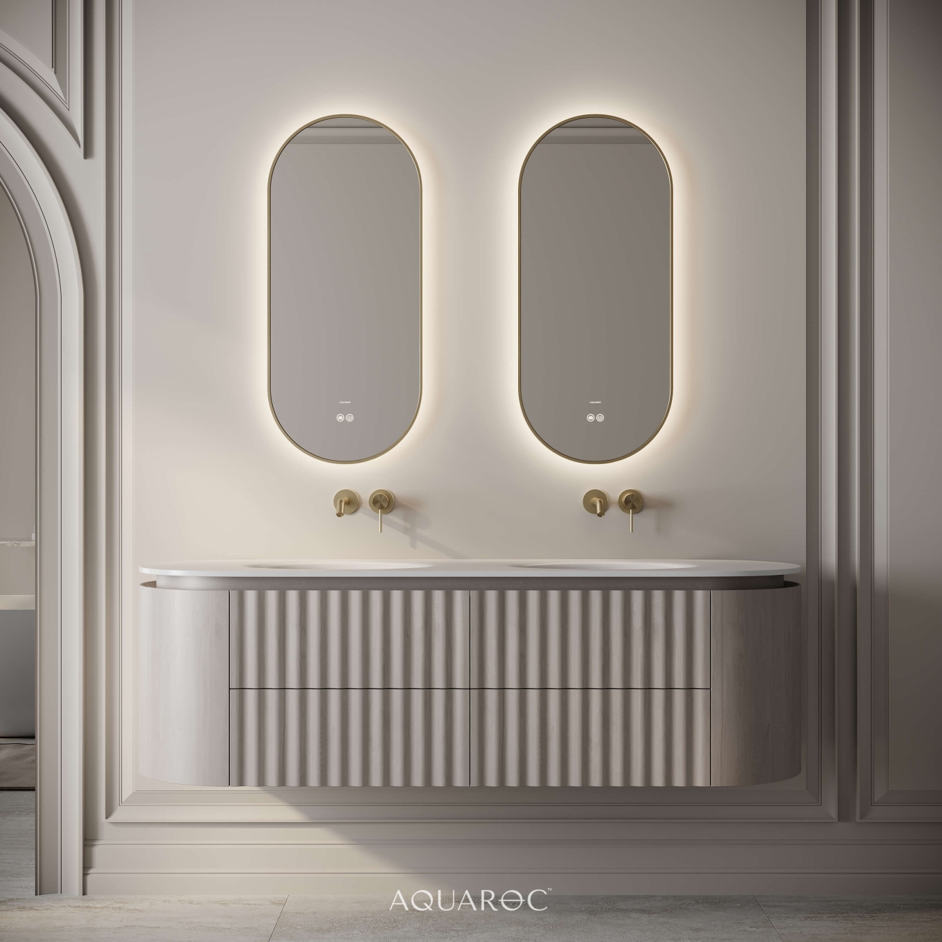 Belgravia II Vanity Unit & Double Stone Basin 1600mm Sabbia Grigio Oak